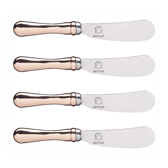MasterClass ARTBUTKNPK4 Artesà Butter Knife Set with Rose Gold-Effect Handles-12 cm (Pack of 4), Stainless Steel, Multi/Colour, 0.3 x 1.7 x 12 cm