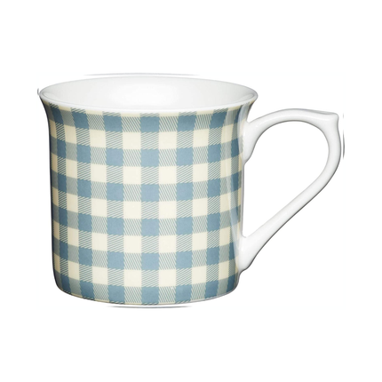KitchenCraft China 300ml Fluted Mug, Blue Gingham