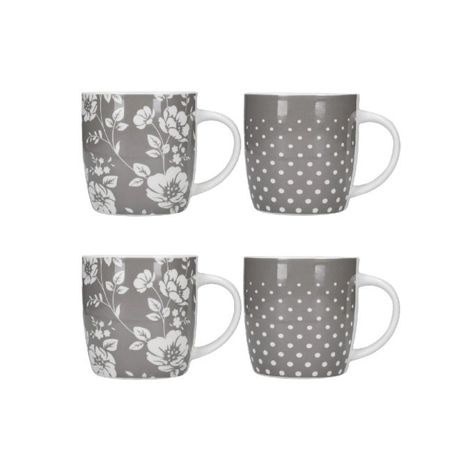 Kitchen Craft Barrel Mug Set Of 4 Grey Dot Floral