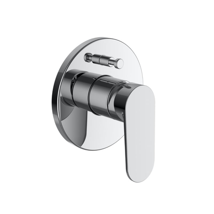 Round chrome bathroom mixer tap with diverter button 