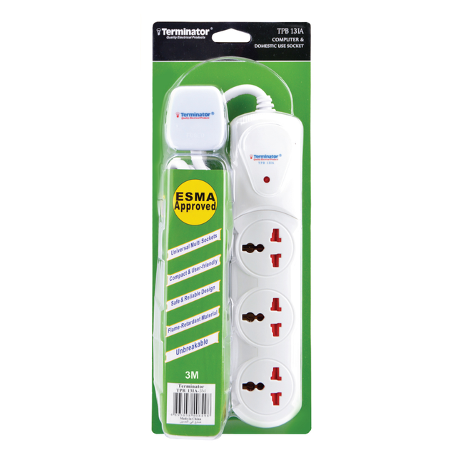 وصلة كهرباء ترميناتور 5 مداخل - 13 أمبير - 3 متر