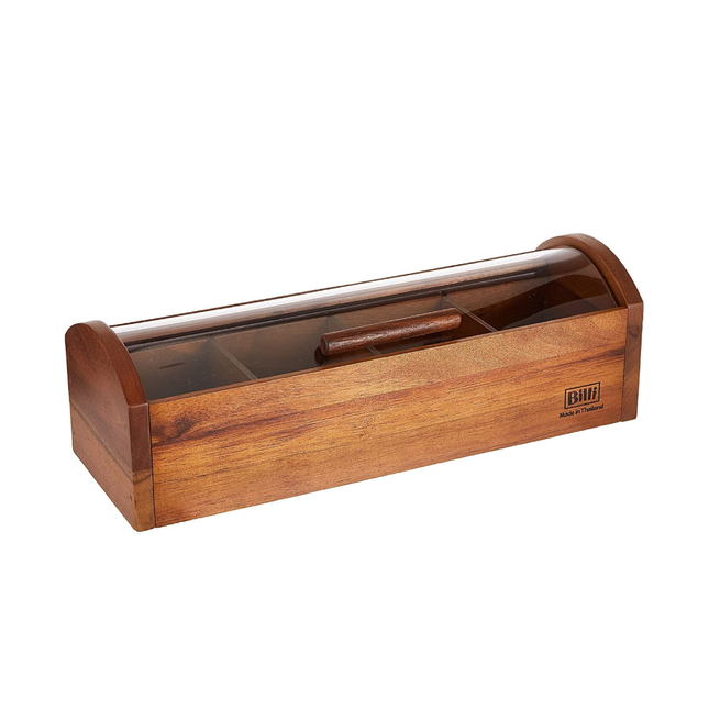 علبة شاي خشبية بغطاء أكريليك من بيلي - بني - 10 × 10.5 × 31.5 سم