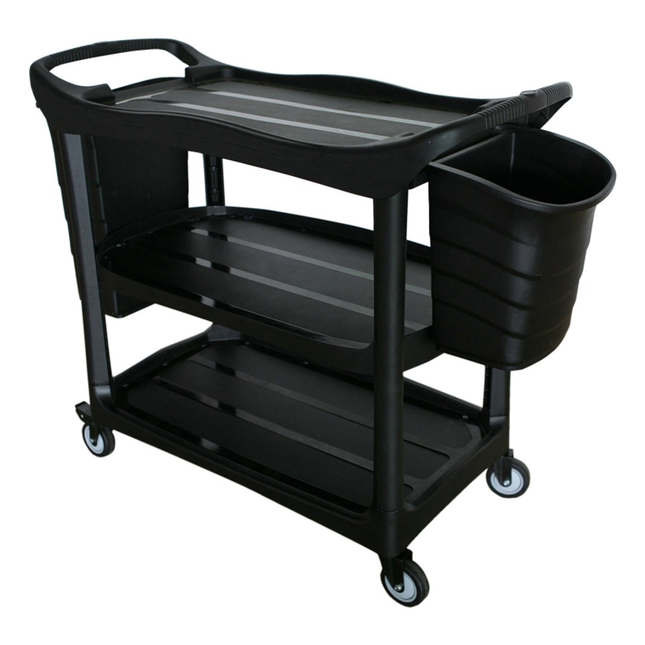 عرباية 3 طبقات تنظيف بلاستيك على عجلات لون اسود مع سطلين اضافيات