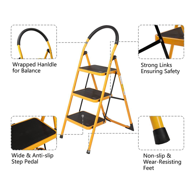 سلم اصفر درجة عريضة عدة درجات