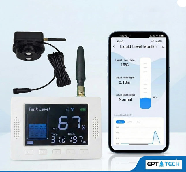 Tank Level Monitor | WiFi Home Display & Wireless Stainless Sensor | External Antennas | EPTech.WiFi.RF.Plus
