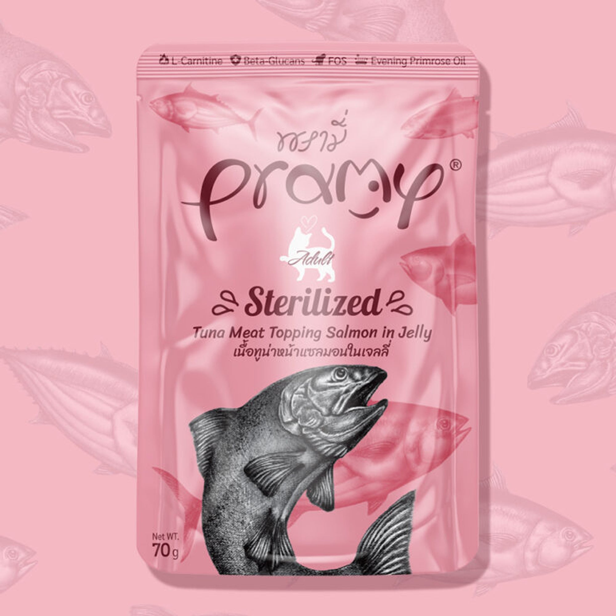 Pramy Sterilized Tuna topping Salmon in Jelly Recipe 70g |