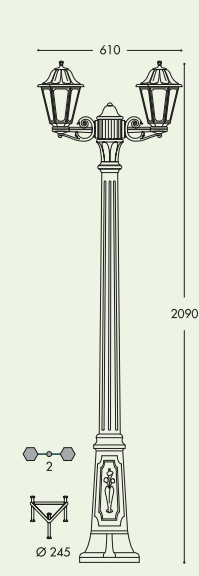 مصباح خارجي فوماجالي لمبتين 2 متر - أسود