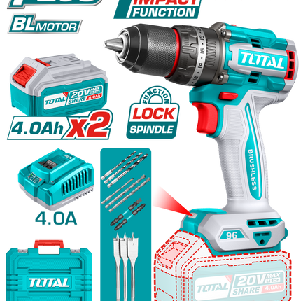 درل شحن بدون فحمات 96 نيوتن متر توتال 20V (TIDLI20968)