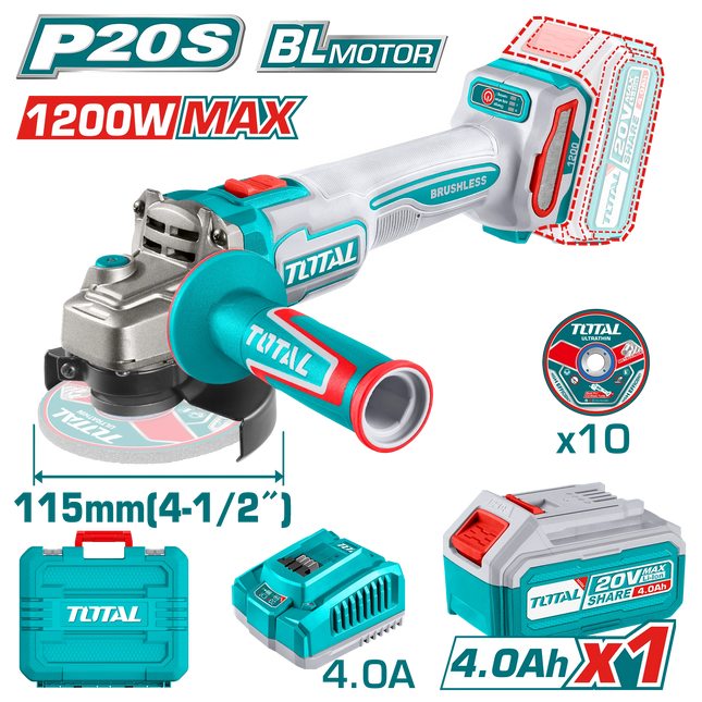 20V Total TAGLI2211531 Cordless Lithium-Ion Angle Grinder