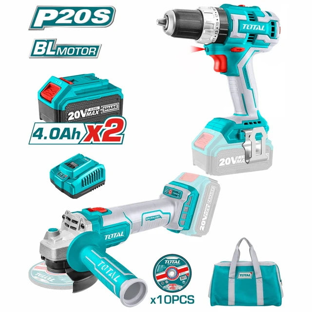 20V Brushless Cordless Drill and Angle Grinder Kit Total TCKLI6015