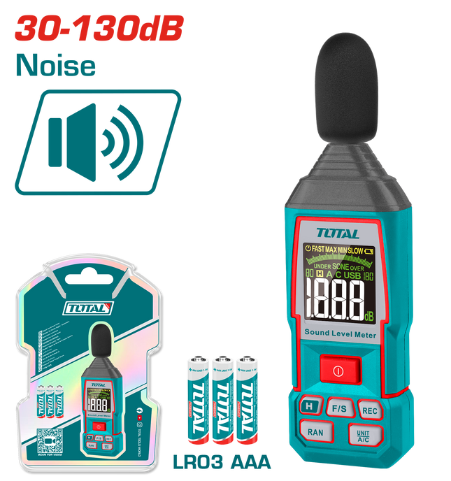 جهاز قياس مستوى الصوت TOTAL 30-130dB بدقة عالية وشاشة مضيئة