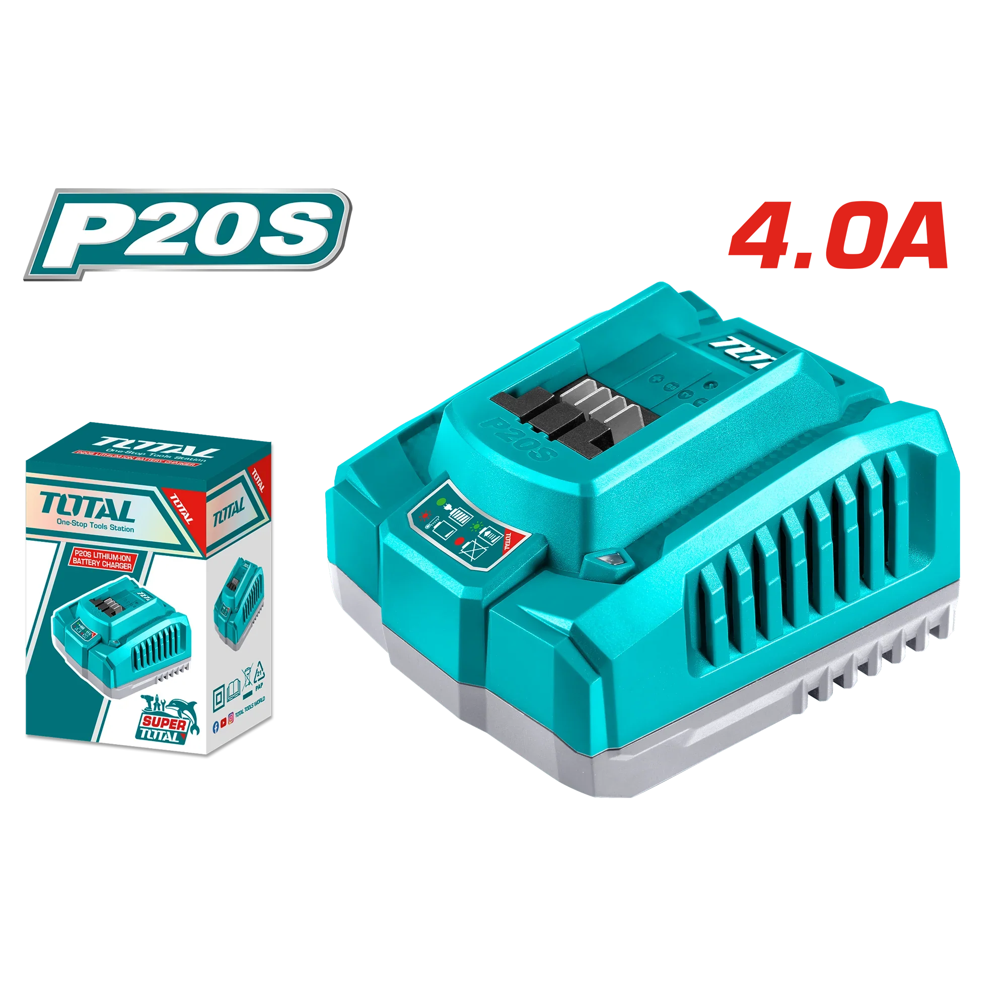 شاحن سريع ذكي توتال 20V بقدرة 4A - للبطاريات اللاسلكية | Total شاحن سريع ذكي توتال 20V بقدرة 4A - للبطاريات اللاسلكية | Total