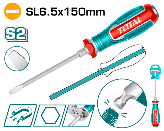TOTAL Magnetic Slotted Impact Screwdriver SL6.5×150mm – TGTSL6150
