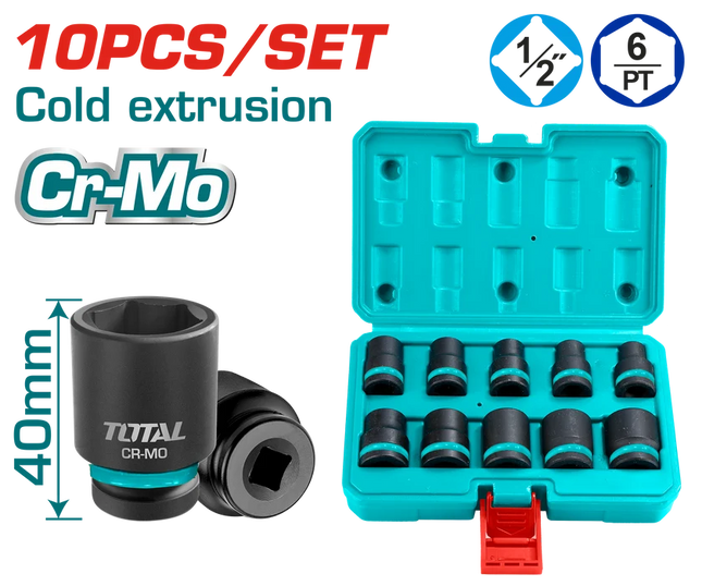 Total THISTD12101 Black Socket Set 1/2 Inch Sizes 10-24 mm