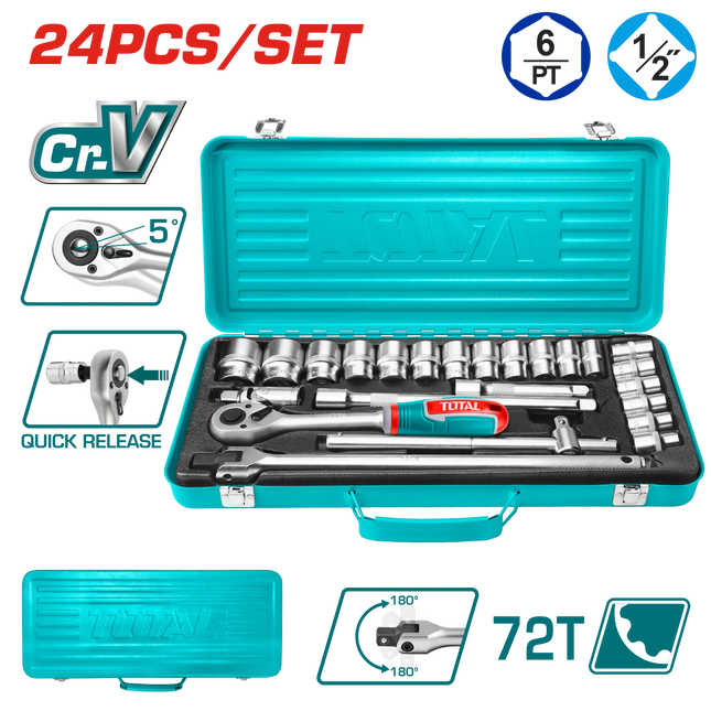 Total THT121242 1/2 Inch Socket Set 24 Pcs