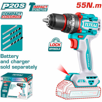 دريل توتال اللاسلكي 20V بدون فحمات - 55Nm، بطارية منفصلة