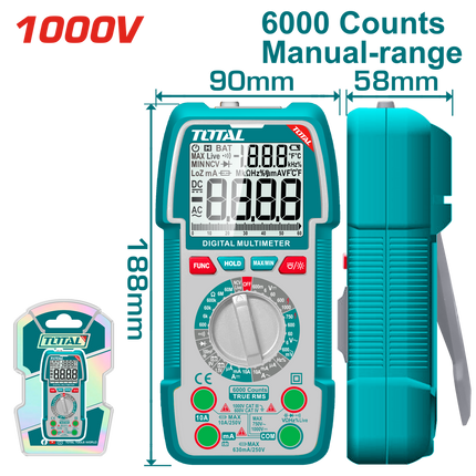 ملتيميتر TOTAL 1000V شاشة TRMS 6000 مع NCV وإضاءة