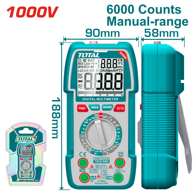 ملتيميتر TOTAL 1000V شاشة TRMS 6000 مع NCV وإضاءة