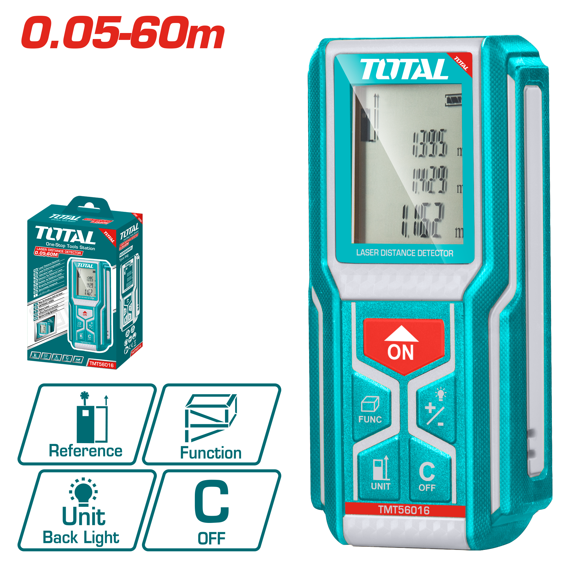 جهاز قياس المسافات بالليزر توتال 60 متر (TMT56016) – دقة عالية | Total