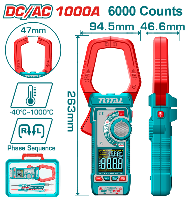 كلامب ميتر DC/AC مع شاشة TRMS بـ 6000 عد من توتال (TMT7610002)