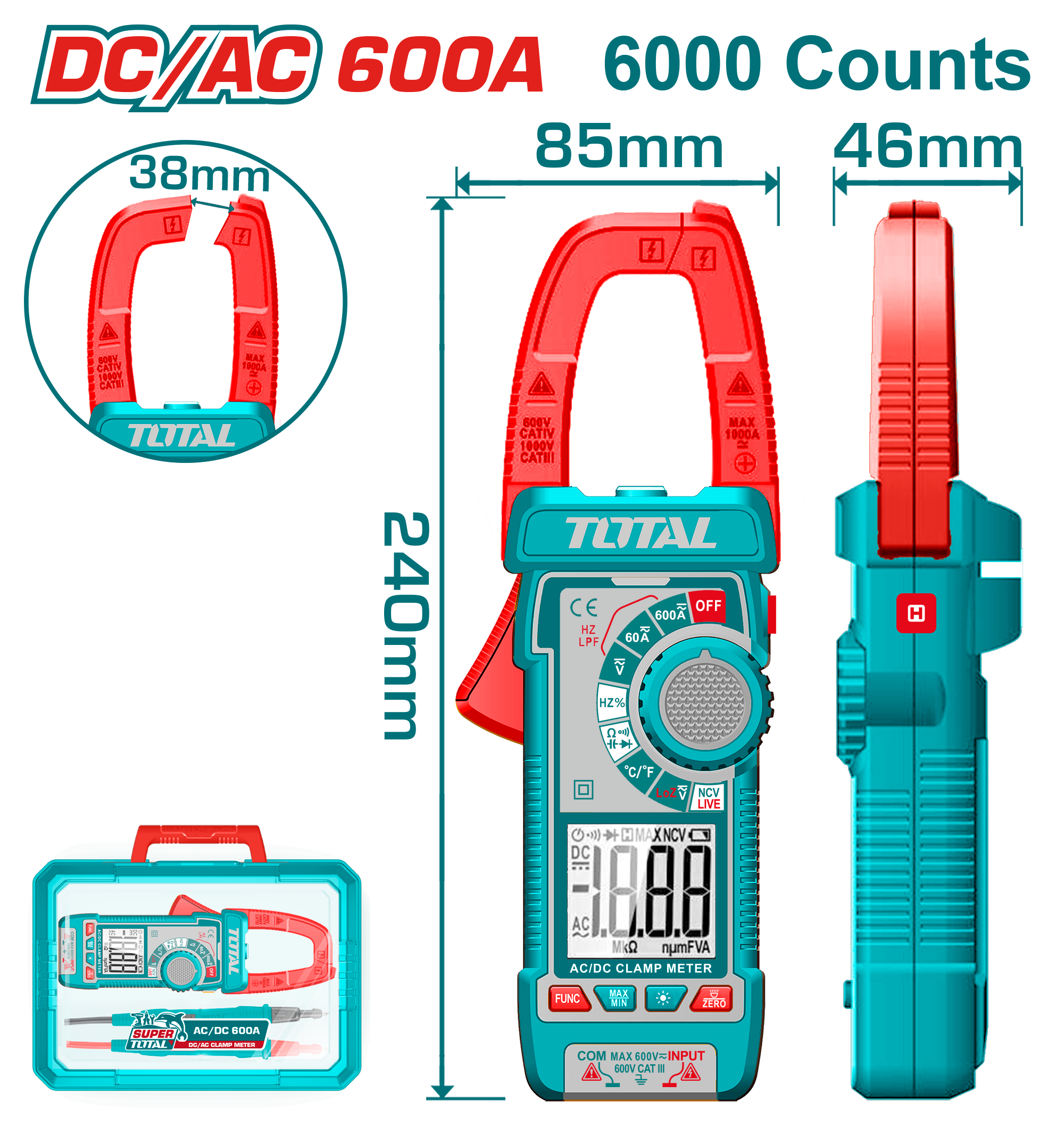 كلامب ميتر 600 أمبير DC/AC – بعداد 6000 TRMS مع قياس الحرارة من توتال | Total
