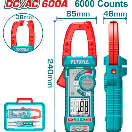 كلامب ميتر 600 أمبير DC/AC – بعداد 6000 TRMS مع قياس الحرارة من توتال