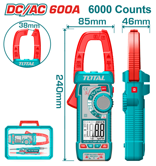 كلامب ميتر 600 أمبير DC/AC – بعداد 6000 TRMS مع قياس الحرارة من توتال