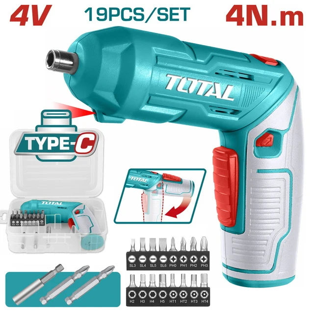 4V Cordless Screwdriver with 19 pcs bits set Total TSDLI0442