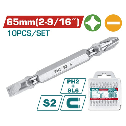 راسيات مفك PH2 SL6.0 65 ملم 10قطعة - توتال