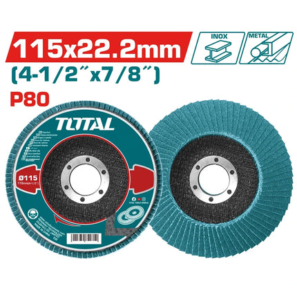 دسك صنفرة مروحي زركونيوم 115 ملم*22.2 ملم(4-1/2''*7/8''), P80 - توتال