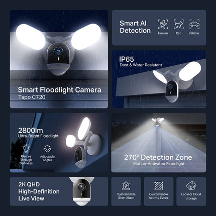 كاميرا على شكل كشاف ضوئي ذكية خارجية بدقة 4 ميجا بكسل من Tapo C720