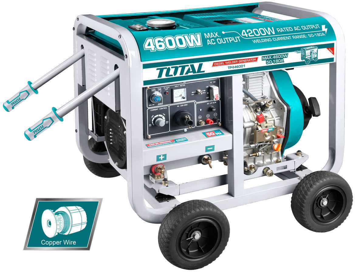 مولد ديزل توتال بقوة 4600 وات وجهاز لحام بقوة 180 أمبير وأداء عالي الطاقة | Total