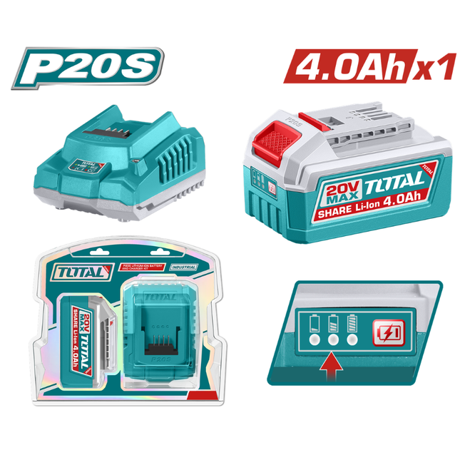 Total P20S Pack, Lithium-Ion 4.0Ah Battery with Fast Charger – Model TFBCPK1012