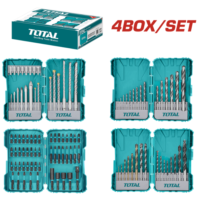 Total Drill Bit and Accessory Set (4 Boxes) - Comprehensive Collection for Wood, Metal, and Concrete