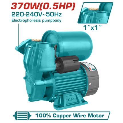 Total Peripheral Water Pump 370W 0.5HP 1x1 Inch Copper Wire Motor with Brass Impeller Model TWP93706