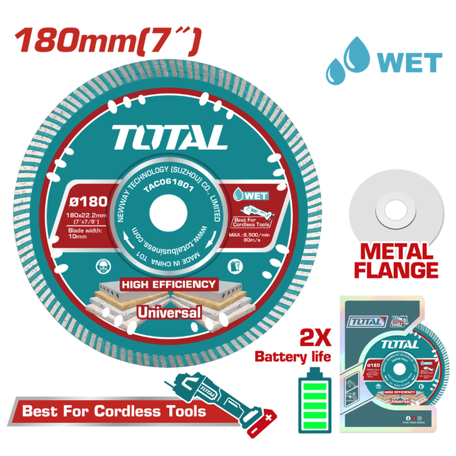 Total Ultra-thin Diamond Cutting Disc available in multiple sizes for marble and concrete, Model TAC061801