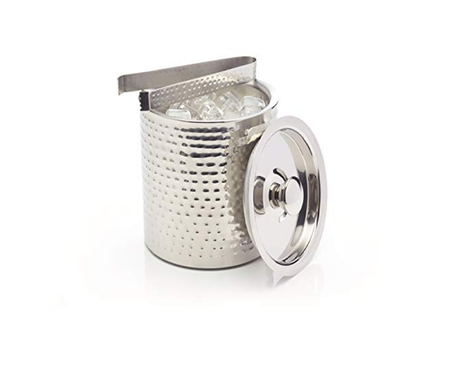 BARCRAFT STAINLESS STEEL ICE BUCKET WITH LID AND TONGS, 1.5 LITRES 2.5 PINTS -