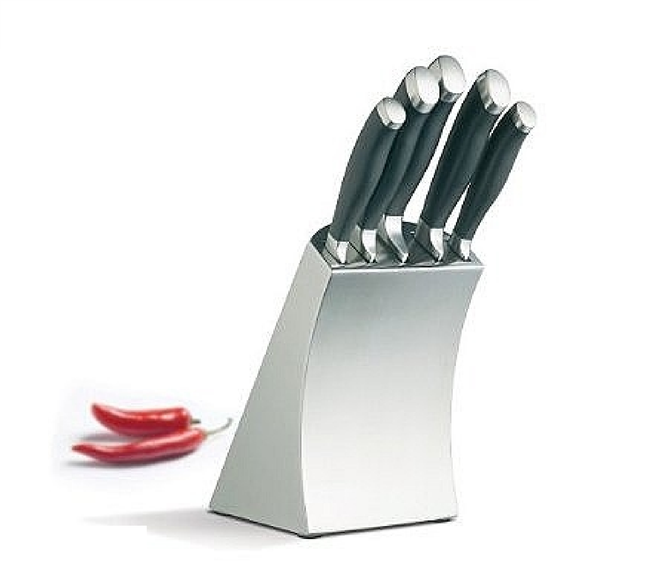 5 PIECE KNIFE SET IN STAINLESS STEEL BLOCK