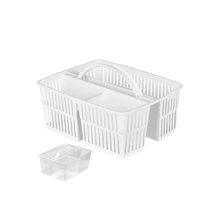Divided kitchen sink organizer basket with handle