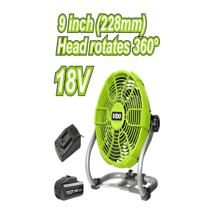 مروحة شحن 9" تشتغل على البطارية والكهرباء من فيدو (WD048210180)