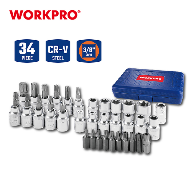 Workpro 34 Piece 3/8" Socket and Bit Set (WP202595)