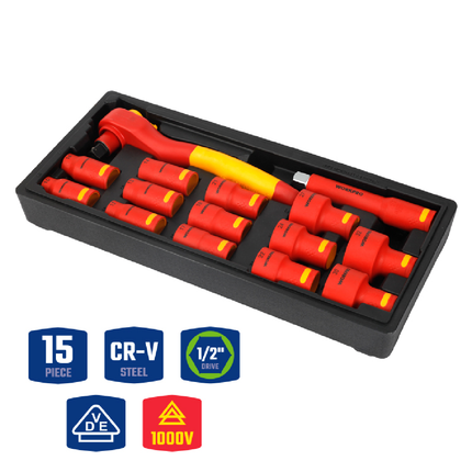 WORKPRO 1000V Insulated Socket Set 1/2 inch (WP209110)