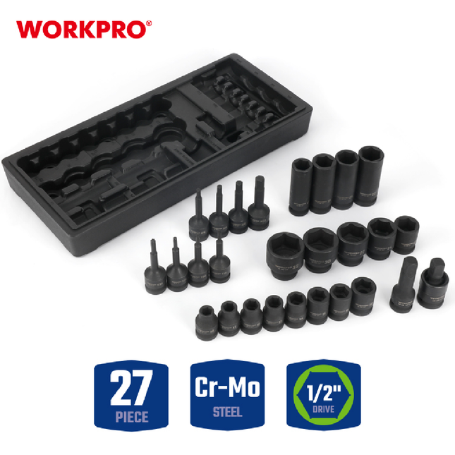 Workpro 27-Piece 1/2" Drive Deep Socket Set (WP209111)