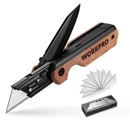 Utility Knife + Knife 2-in-1 Wooden Handle by WORKPRO (WP211015)