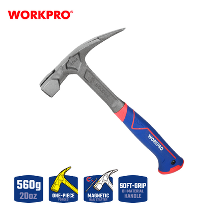 WORKPRO 560g Professional Fiberglass Claw Hammer with Nail Holder (WP241061)