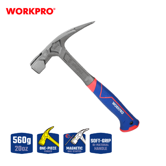 WORKPRO 560g Professional Fiberglass Claw Hammer with Nail Holder (WP241061)