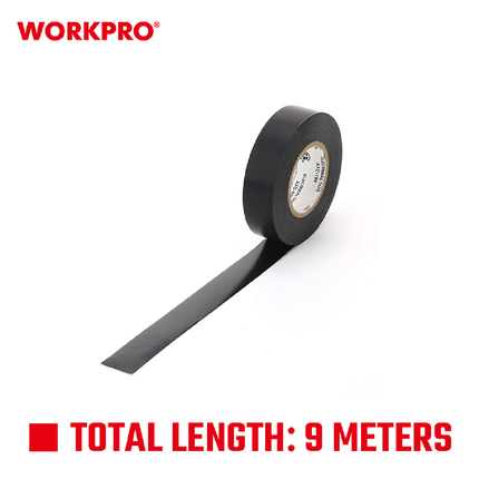 Dozen of black electrical tape, 10 rolls, 9 meters from Workpro (WP296002)