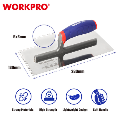 Workpro 28*13 cm Notched Plastering Trowel with Handle (WP323003)