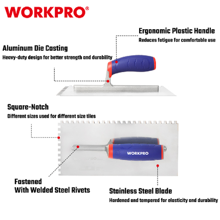 Workpro 28*13 cm Notched Plastering Trowel with Handle (WP323003)