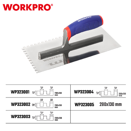 Workpro 28*13 cm Notched Plastering Trowel with Handle (WP323003)